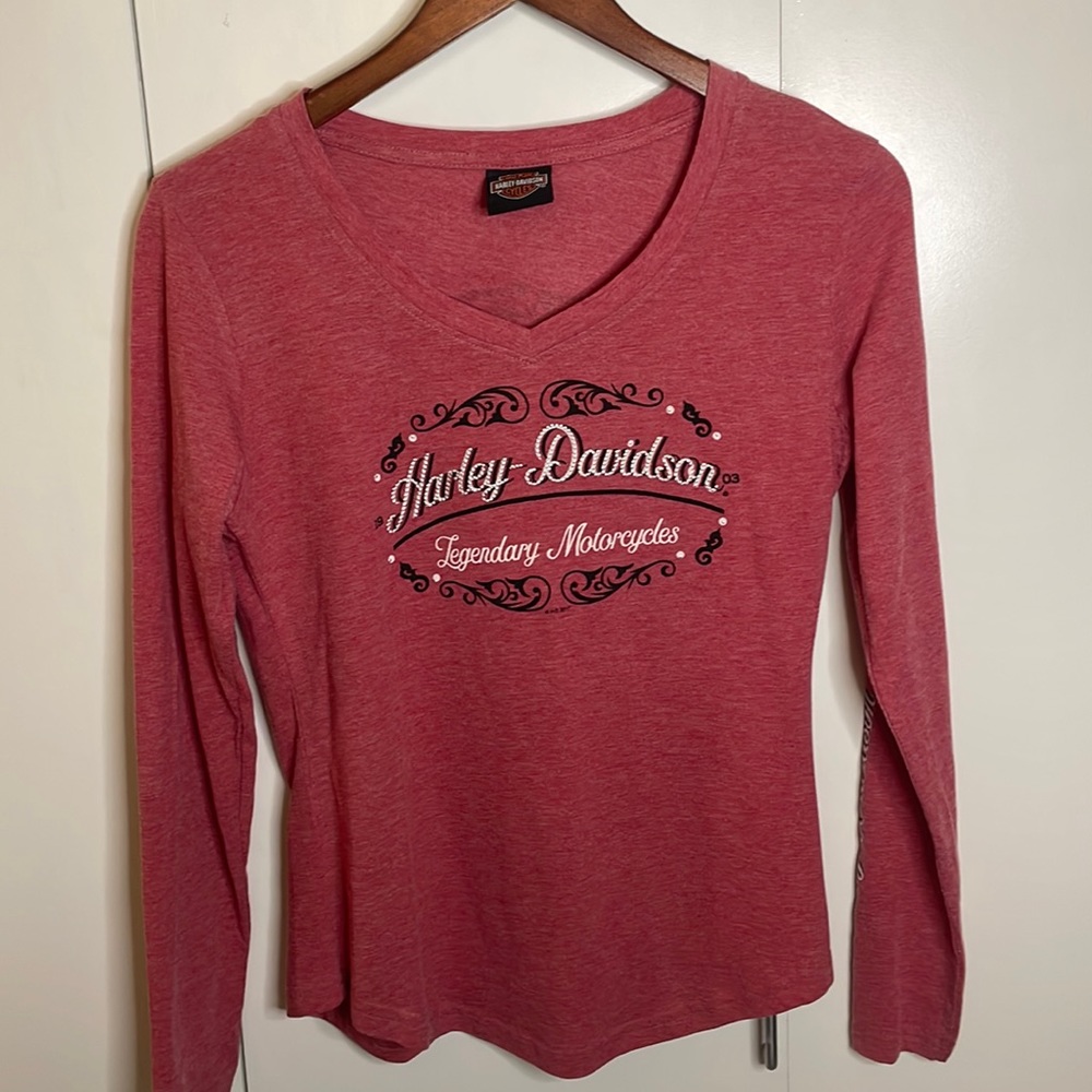 Harley Davidson Red Long Sleeve Shirt with Embellishment